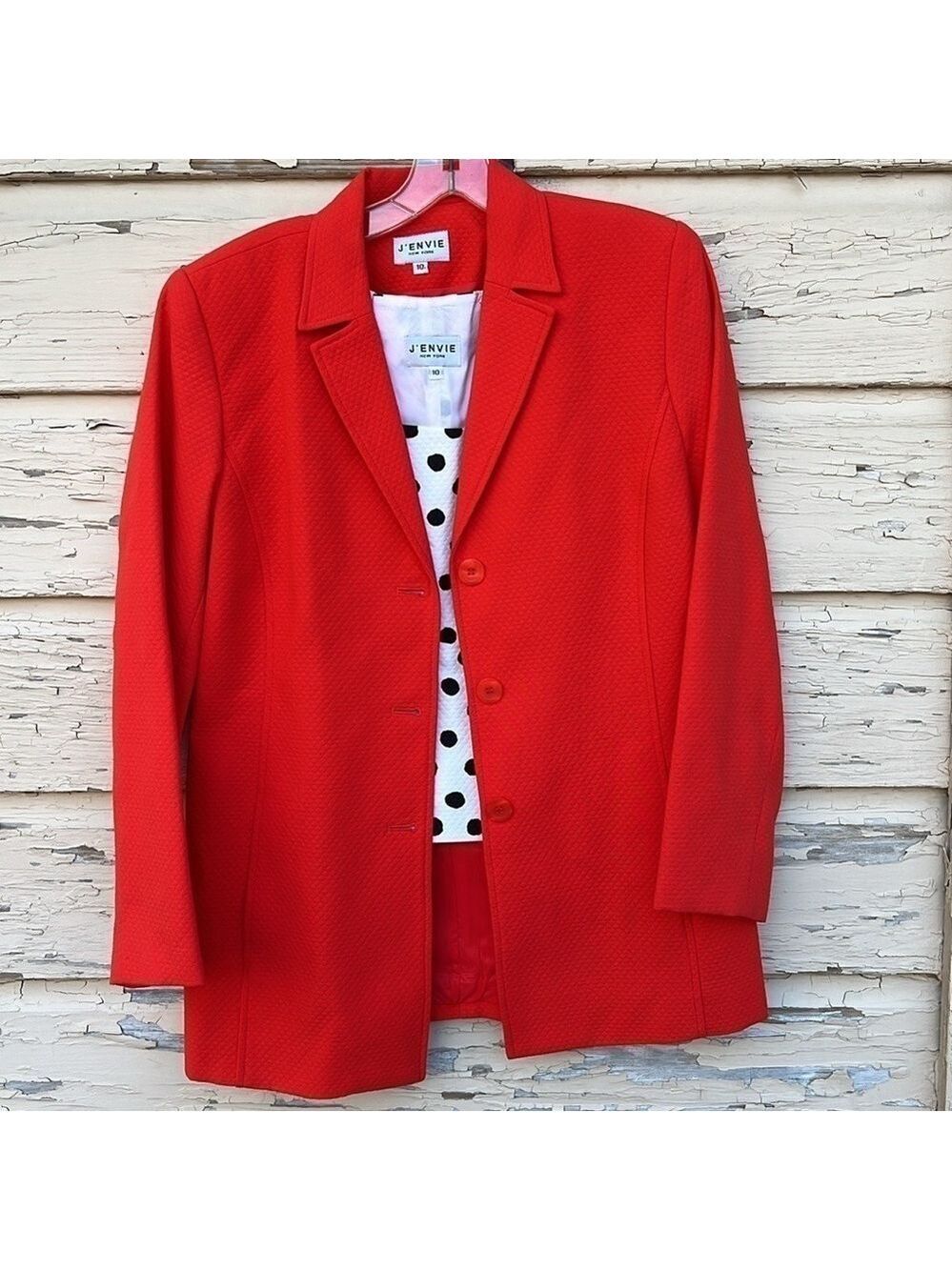 Vintage 80s USA J’ENVIE New York Blazer Polkadot Sleeveless Blouse Top Set 10 H